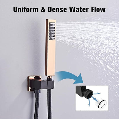 12 Inch Ceiling Mount Shower System Matte Black Gold Rain Mixer Shower Combo Set High Pressure Rainfall Shower Head System Bathroom Luxury Shower Faucet Set Rough-in Valve and Trim Included - Image 6