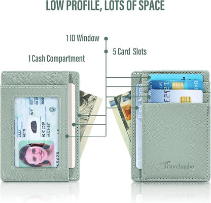 Travelambo Slim Wallet Front Pocket Minimalist Leather RFID Blocking Medium Size - Image 6