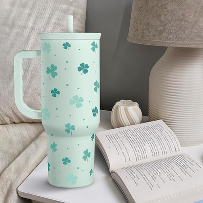 40oz Shamrock Tumbler with Handle and Straw - Insulated Stainless Steel Coffee Travel Mug, Christmas St. Patrick's Day Irish Gifts - Image 6