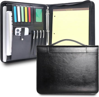Faux Leather Portfolio with Handle – 3-Ring Padfolio Organizer by FORTAVEM