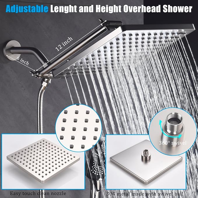 Shower Faucet Set with Tub Spout Brushed Nickel 10 Inch Rainfall Shower 4 Setting Spray Mixer Shower System Modern Luxury Wall Mounted Tub Shower Faucet Set Rough-in Valve Body (Brushed Nickel) - Image 4