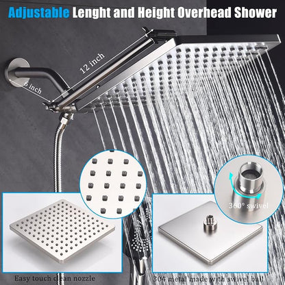 Shower Faucet Set with Tub Spout Brushed Nickel 10 Inch Rainfall Shower 4 Setting Spray Mixer Shower System Modern Luxury Wall Mounted Tub Shower Faucet Set Rough-in Valve Body (Brushed Nickel) - Image 4