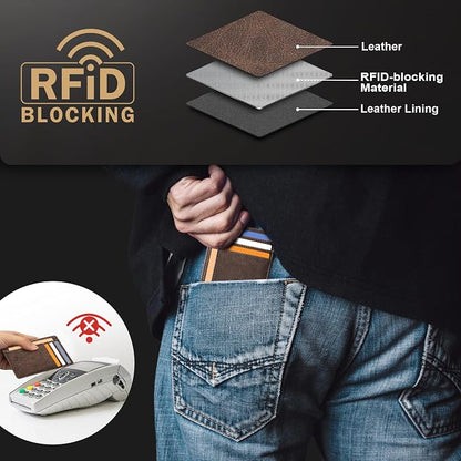 Travelambo Slim Wallet Front Pocket Minimalist Leather RFID Blocking Medium Size - Image 6