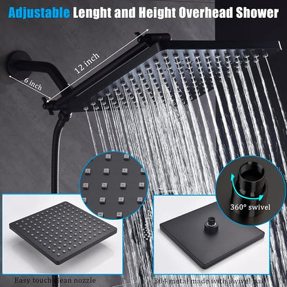 Shower Faucet Set with Tub Spout Matte Black 10 Inch Rainfall Shower with 4 Setting Spray Mixer Shower System Modern Luxury Wall Mounted Tub Shower Faucet Set Rough-in Valve Body (Matte Black) - Image 4
