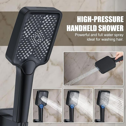 Rain Shower System 12IN Modern Brass Faucet Set With Valve and Diverter Shower Mixer With Handheld High Pressure Square Rainfall Shower Valve (12'' Ceiling Mount, Matte Black) - Image 7