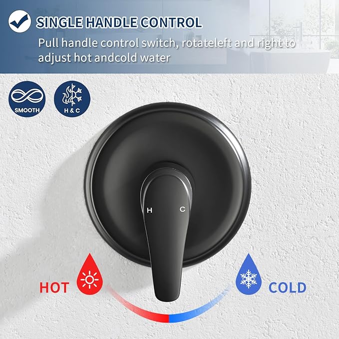 Tub and Shower Faucet Set Complete Dual Shower Head and Handheld 2 in 1 Combo Set Shower System with Tub Spout Tub and Shower Trim Kit Matte Black - Image 5