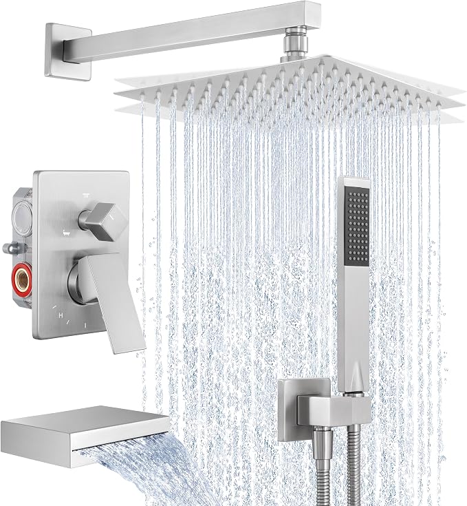 KES Bathtub Shower Faucet Set with Waterfall Tub Spout Shower System 3-Function Shower Faucets Sets Complete with 10 Inch Rain Shower Head, XB6305F18-BN by KES