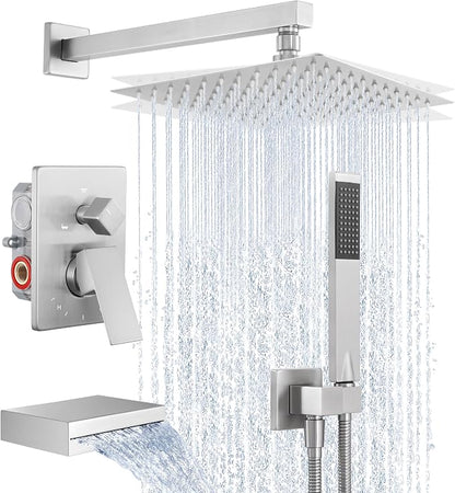 KES Bathtub Shower Faucet Set with Waterfall Tub Spout Shower System 3-Function Shower Faucets Sets Complete with 10 Inch Rain Shower Head, XB6305F18-BN by KES