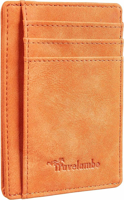 Travelambo Slim Wallet Front Pocket Minimalist Leather RFID Blocking Medium Size by Travelambo