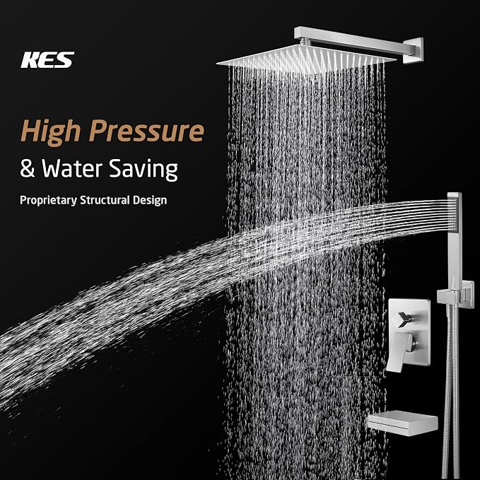 KES Shower Faucet Set, Rain Shower System, Bathtub Faucet, Tub and Shower Faucet Combo, 12 Inch Rain Shower Head System with Handheld and Waterfall Tub Spout, Polished Chrome, XB6305F18S12-CH - Image 2