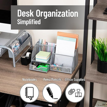 Mind Reader 7-Compartment Desktop Organizer, Metal Mesh Desk Organizer - Image 2