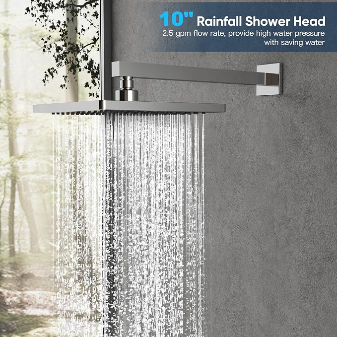 Gabrylly Shower System, Shower Faucets Sets Complete for Bathroom with High Pressure 10" Rain Shower and Handheld Shower, 2 Way Shower Valve Kit, Chrome - Image 3