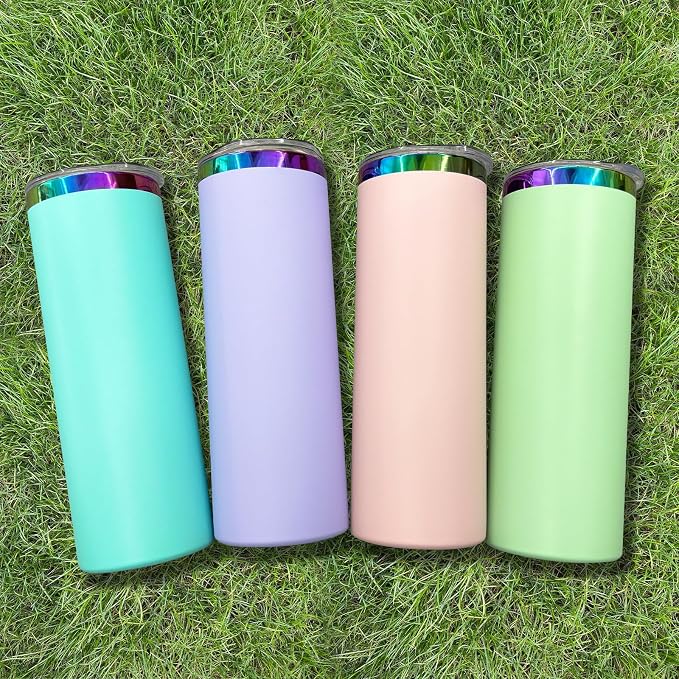 20 oz Skinny Tumblers Stainless Steel Tumbler with Lid and Straw Double Wall Vacuum Insulated Coffee Mug 20oz Powder Coated Cup for Hot and Cold Drinks(Pink,4 pack) - Image 9