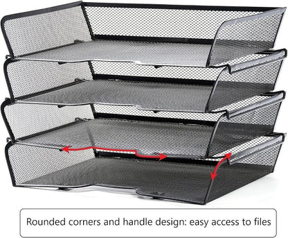 4 Tier Mesh Stackable File Trays Letter Trays, Office Paper Organizer - Image 3