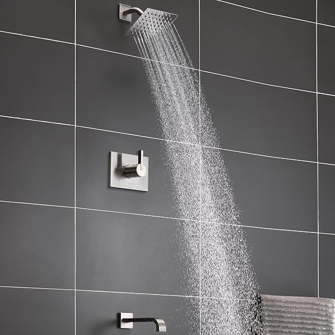 SOOOHOT Bathtub Shower Systems, Tub and Shower Faucet Set Combo with 6 Inch Brushed Nickel Shower Faucet Set, Shower Tub Faucets Sets Complete (Valve Included) - Image 8
