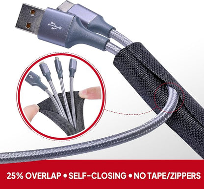 Black Braided Cable Management Sleeves Wire Loom Tubing Cord Protector - Image 4