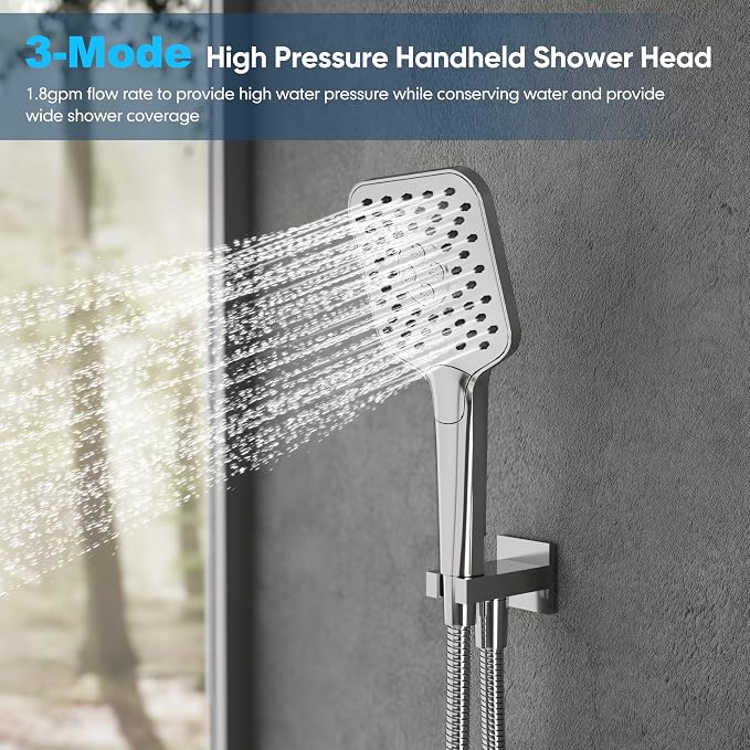 Gabrylly Shower System, Shower Faucets Sets Complete for Bathroom with High Pressure 10" Rain Shower and Handheld Shower, 2 Way Shower Valve Kit, Chrome - Image 4