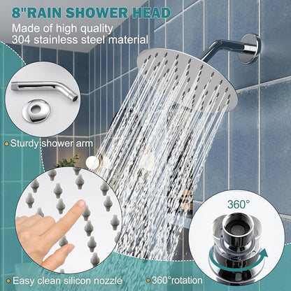 Tub Shower Faucet, Polished Chrome Shower Faucet Set with 8-Inch All-Metal Rainfall Showerhead and Bathtub Spout, Single-Handle Tub Shower-Trim Kit Included Valve, Polished Chrome - Image 4