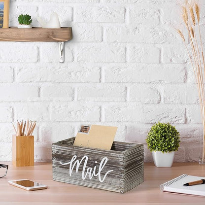 MyGift Mail Holder Storage Organizer Box Torched Wood - Image 2