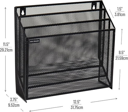 Mind Reader Vertical File Storage, Desktop Organizer, Wall Mount, Metal Mesh - Image 3
