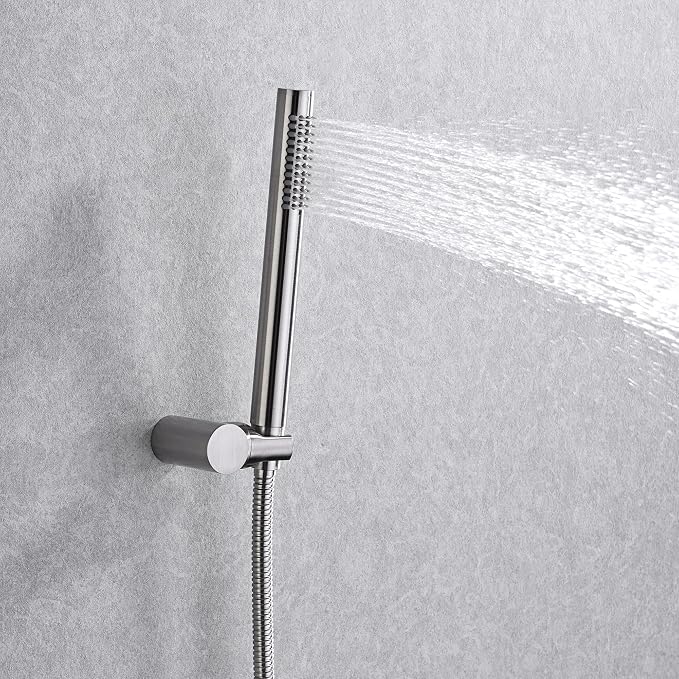 SUMERAIN Wall Mounted Rainfall Shower System Brushed Nickel Shower Faucet Set with Handheld Sprayer and Valve - Image 4