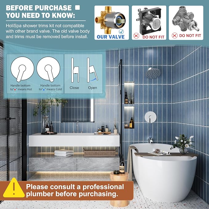 Tub Shower Faucet, Polished Chrome Shower Faucet Set with 8-Inch All-Metal Rainfall Showerhead and Bathtub Spout, Single-Handle Tub Shower-Trim Kit Included Valve, Polished Chrome - Image 2