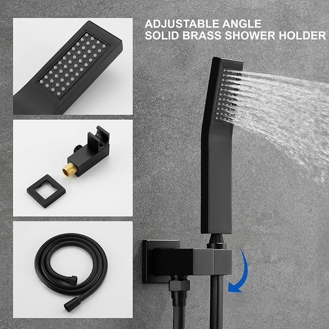 SHAMANDA Shower System with Waterfall Tub Spout and Handheld Shower Head, 10" Rain Shower Faucet Sets Complete with Shower Round-in Valve and Trim Wall Mount, Matte Black, L1010-7 - Image 4
