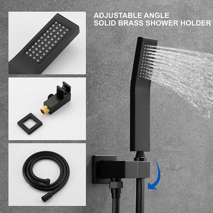 SHAMANDA Shower System with Waterfall Tub Spout and Handheld Shower Head, 10" Rain Shower Faucet Sets Complete with Shower Round-in Valve and Trim Wall Mount, Matte Black, L1010-7 - Image 4