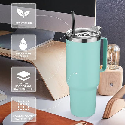 HASLE OUTFITTERS 40 oz Stainless Steel Tumbler with Handle, Vacuum Insulated Tumblers Bulk, Reusable Double Wall Travel Coffee Mug, Durable Powder Coated Water Bottles(Mint Green, 8) - Image 4