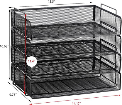 EASEPRES 4 Pack Stackable Desk Paper Tray, Metal Mesh Desktop Document Letter - Image 3