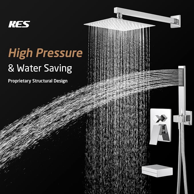 KES Chrome Shower System with Tub Spout Bath Shower Faucet Set 10 Inch Rain Shower with Handheld Spray Pressure Balance, XB6305F18-CH - Image 2