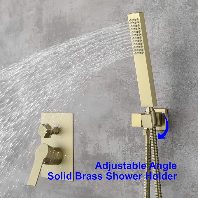 SHAMANDA Shower System with Waterfall Tub Spout and Handheld Shower Head, 12" Rain Shower Faucet Sets Complete with Shower Round-in Valve and Trim Wall Mount, Brushed Gold, L101-3 - Image 6