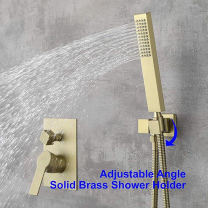 SHAMANDA Shower System with Waterfall Tub Spout and Handheld Shower Head, 12" Rain Shower Faucet Sets Complete with Shower Round-in Valve and Trim Wall Mount, Brushed Gold, L101-3 - Image 6