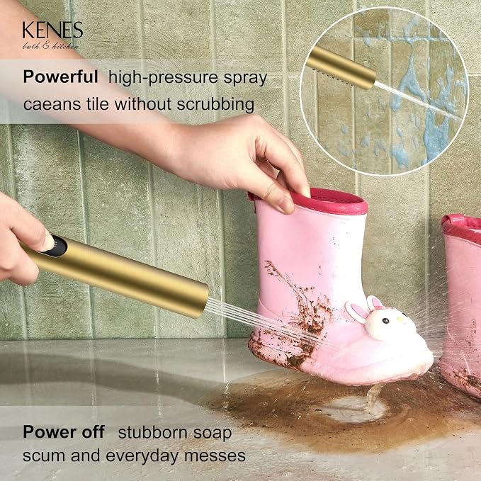 KENES Brushed Gold Rainfall Bathroom Shower System Rain Shower Head and Handle Set, Shower Faucet Set with 10-Inch Rain Showerhead and Handheld Spray, (Shower Valve Included), LJ-6026A-4 - Image 5