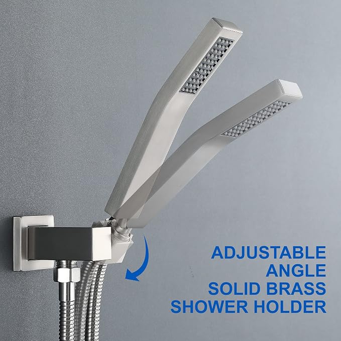 SHAMANDA Shower System with Waterfall Tub Spout and Handheld Shower Head, 12" Rain Shower Faucet Sets Complete with Shower Round-in Valve and Trim Wall Mount, Brushed Nickel, L101-2 - Image 5