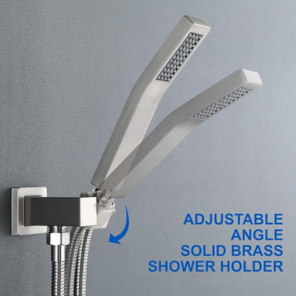 SHAMANDA Shower System with Waterfall Tub Spout and Handheld Shower Head, 12" Rain Shower Faucet Sets Complete with Shower Round-in Valve and Trim Wall Mount, Brushed Nickel, L101-2 - Image 5
