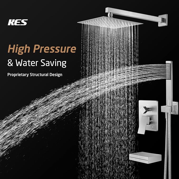 KES Bathtub Shower Faucet Set with Waterfall Tub Spout Shower System 3-Function Shower Faucets Sets Complete with 10 Inch Rain Shower Head, XB6305F18-BN - Image 2