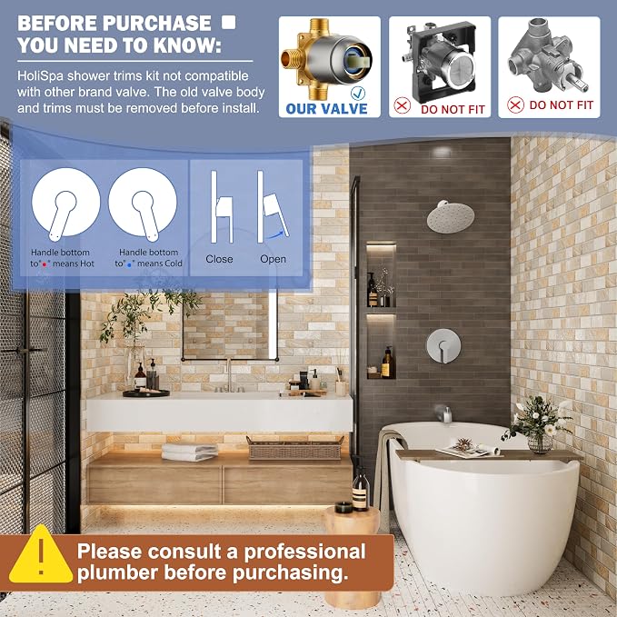 Tub Shower Faucet, Brushed Nickel Shower Faucet Set with 8-Inch All-Metal Rainfall Showerhead and Bathtub Spout, Single-Handle Tub Shower-Trim Kit Included Valve, Brushed Nickel - Image 2