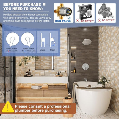 Tub Shower Faucet, Brushed Nickel Shower Faucet Set with 8-Inch All-Metal Rainfall Showerhead and Bathtub Spout, Single-Handle Tub Shower-Trim Kit Included Valve, Brushed Nickel - Image 2