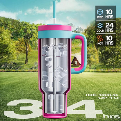 POWCAN 50 oz Tumbler with Handle, 2-in-1 Straw and Sip Lid, Leakproof, Dishwasher Safe, Insulated Stainless Steel Travel Coffee Mug, Keeps Cold for 34 Hours, Fits in Car Cup Holder (Petal) - Image 2