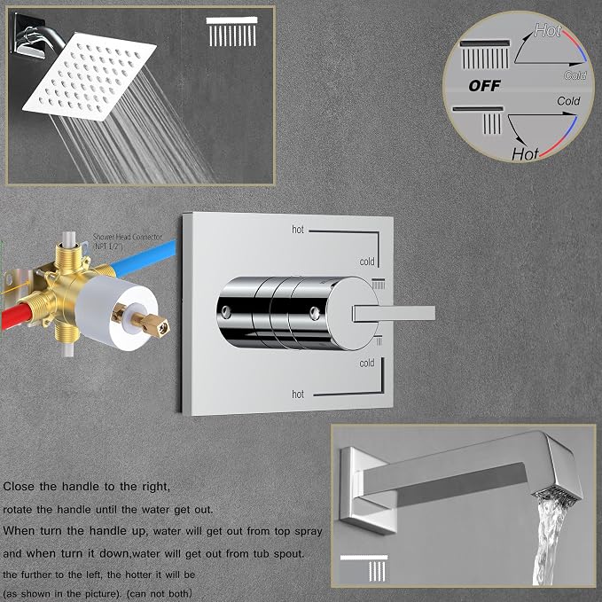SOOOHOT Shower Faucet Set, Tub Shower Faucet with 6-Inch Rainfall Shower Head and Tub Spout, Shower Tub Faucet Set Complete (Included Shower Valve), Tub Shower Trim Kit, Polished Chrome - Image 3