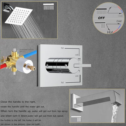 SOOOHOT Shower Faucet Set, Tub Shower Faucet with 6-Inch Rainfall Shower Head and Tub Spout, Shower Tub Faucet Set Complete (Included Shower Valve), Tub Shower Trim Kit, Polished Chrome - Image 3