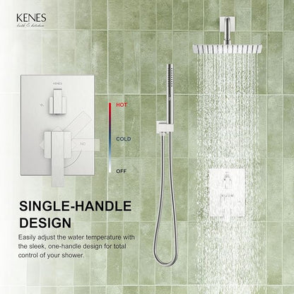 KENES Square Rainfall Shower System Faucet Set, Brushed Nickel Rain Shower Head and Handle Set, 10 Inch Stainless Shower Head with Handheld Spray (Shower Valve Included), LJ-6026A - Image 9