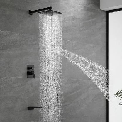 SHAMANDA Shower System with Waterfall Tub Spout and Handheld Shower Head, 10" Rain Shower Faucet Sets Complete with Shower Round-in Valve and Trim Wall Mount, Matte Black, L1010-7 - Image 2