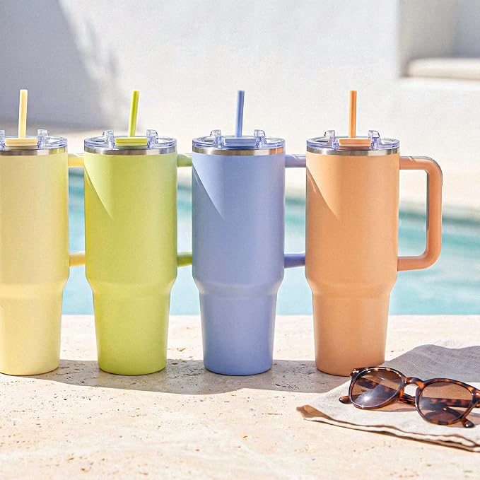Hogg Big Swig 40 oz Tumbler with Handle and Straw - Lemon Cream, 40oz Insulated Stainless Steel, Water Tumbler with Straw, Water Cup with Handle, Versatile Leak Proof Lid - Image 2