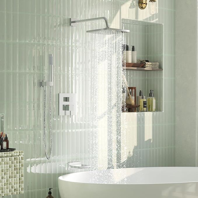 Esnbia Bathtub Shower Faucet Set, Rain Shower System with Tub Spout, 10 Inches Shower Heads with Handheld Spray Combo, Wall Mounted Shower Fixtures with Shower Valve kit, Chrome - Image 2