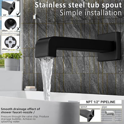 SOOOHOT Shower Fixtures, Black Shower Faucet Set with 6 Inch Matte Black Shower Head and Tub Spout, Black Shower Head and Handle Set (Valve Included) - Image 4