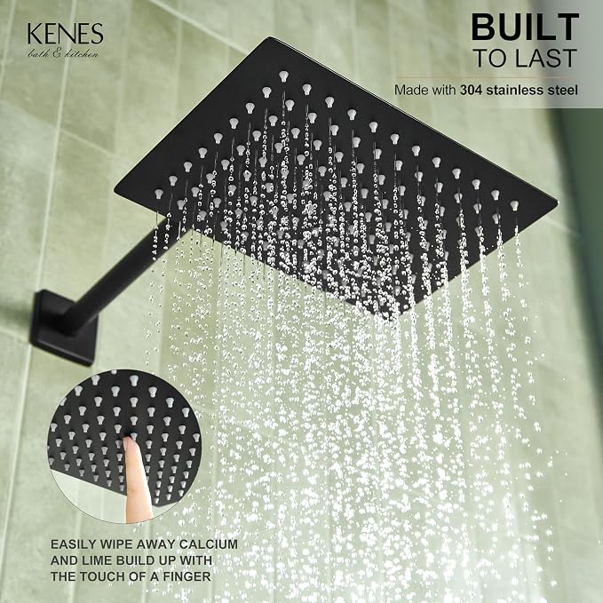 KENES Matte Black Rainfall Bathroom Shower System Rain Shower Head and Handle Set, Shower Faucet Set with 10-Inch Rain Showerhead and Handheld Spray, (Shower Valve Included), LJ-6026A-2 - Image 3