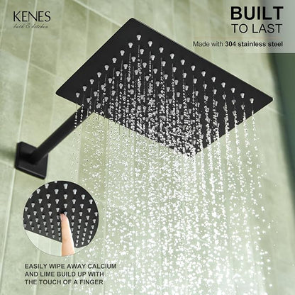 KENES Matte Black Rainfall Bathroom Shower System Rain Shower Head and Handle Set, Shower Faucet Set with 10-Inch Rain Showerhead and Handheld Spray, (Shower Valve Included), LJ-6026A-2 - Image 3