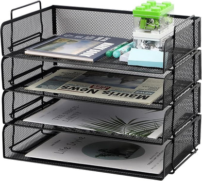 EASEPRES 4 Pack Stackable Desk Paper Tray, Metal Mesh Desktop Document Letter by EASEPRES